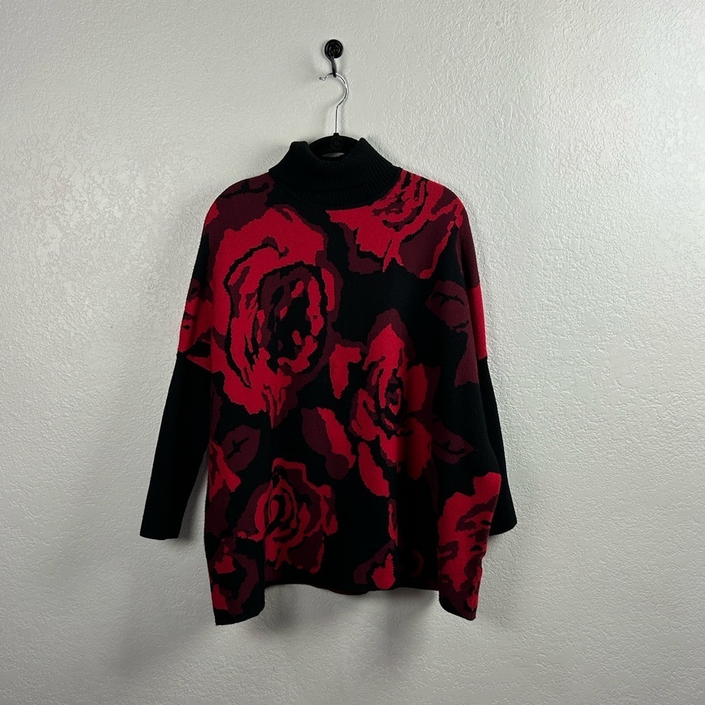 Chico's Women’s Roses Jacquard Pullover Sweater Sz S/M Comfy Cozy Winter Chic